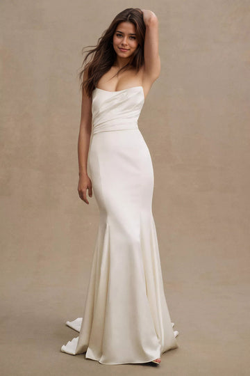 Strapless Satin Mermaid Wedding Gown with Sweep Train